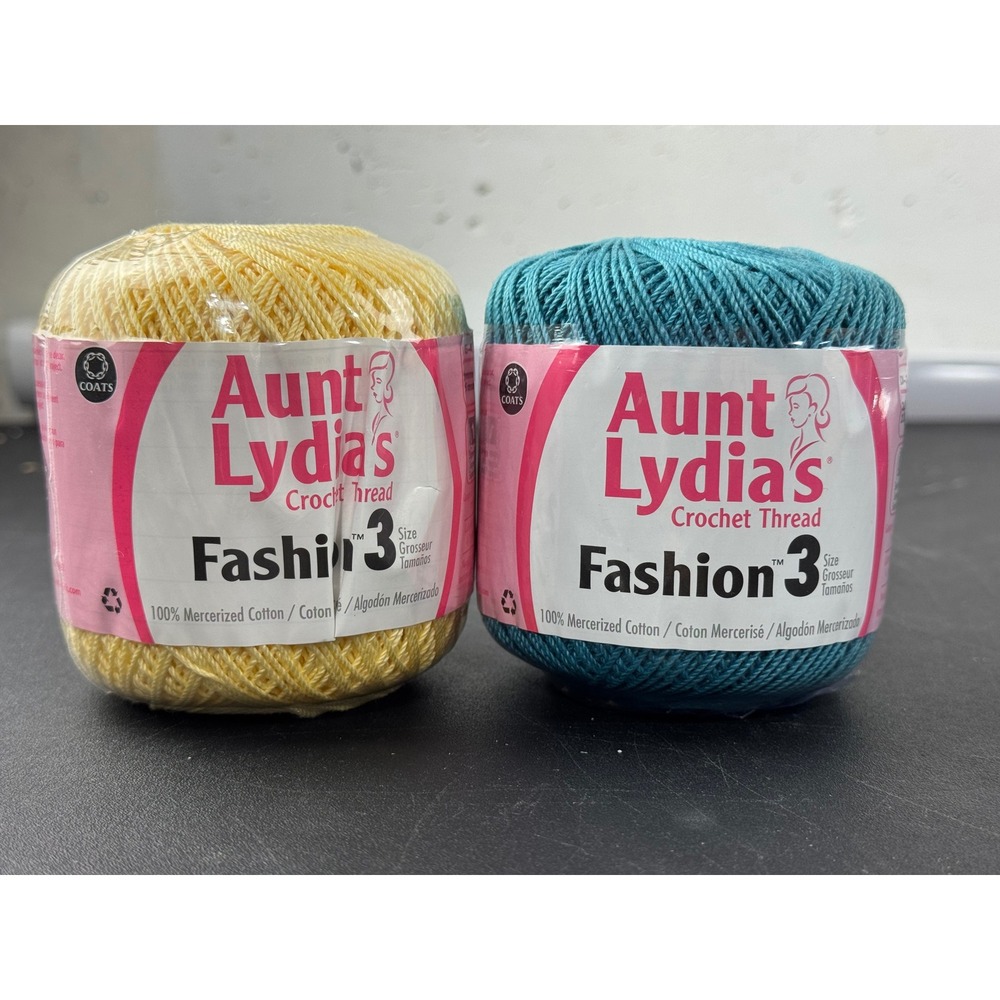 Aunt Lydia's Fashion 3 Crochet Thread Maize Warm Teal 100% Mercerized Cotton 2pk